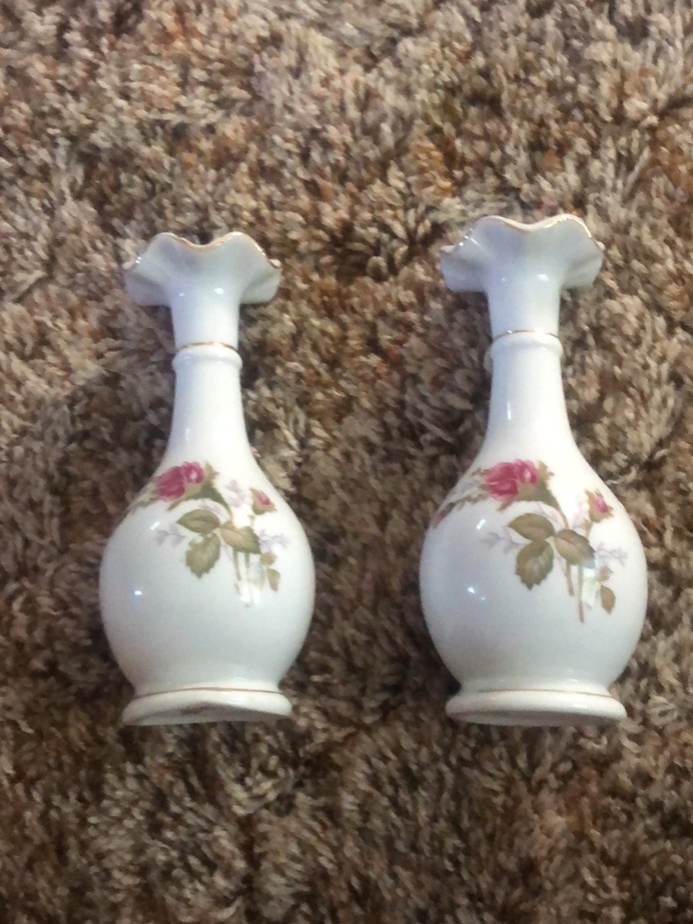 White Porcelain Floral Bud Vases - Pair